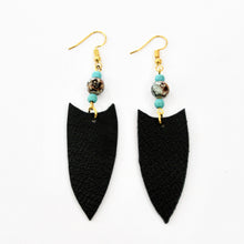 Load image into Gallery viewer, Midnight Oasis Leather Leaf Dangle Earrings