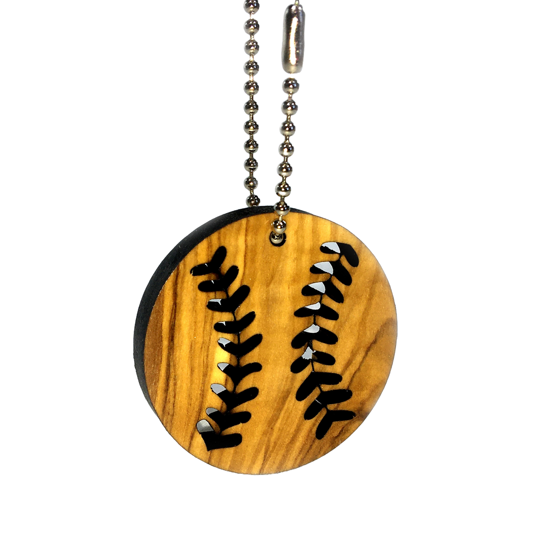 Olive Wood Baseball Keychain