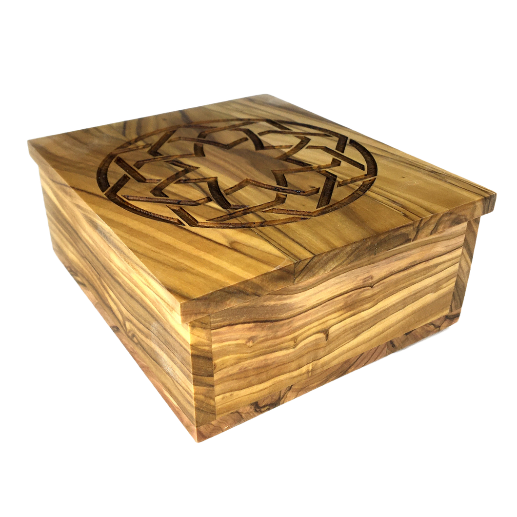 Handmade Olive Wood Decorative Keepsake Box - Infinite Embrace Design