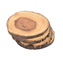 Load image into Gallery viewer, Natural Bark Olive Wood Coaster - 4 Piece Set - Regular
