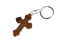 Load image into Gallery viewer, Olive Wood Budded Cross Keychain