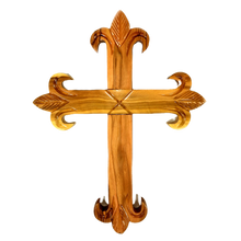 Load image into Gallery viewer, Olive Wood Fleur de Lis Wall Cross