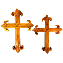 Load image into Gallery viewer, Olive Wood Fleur de Lis Wall Cross