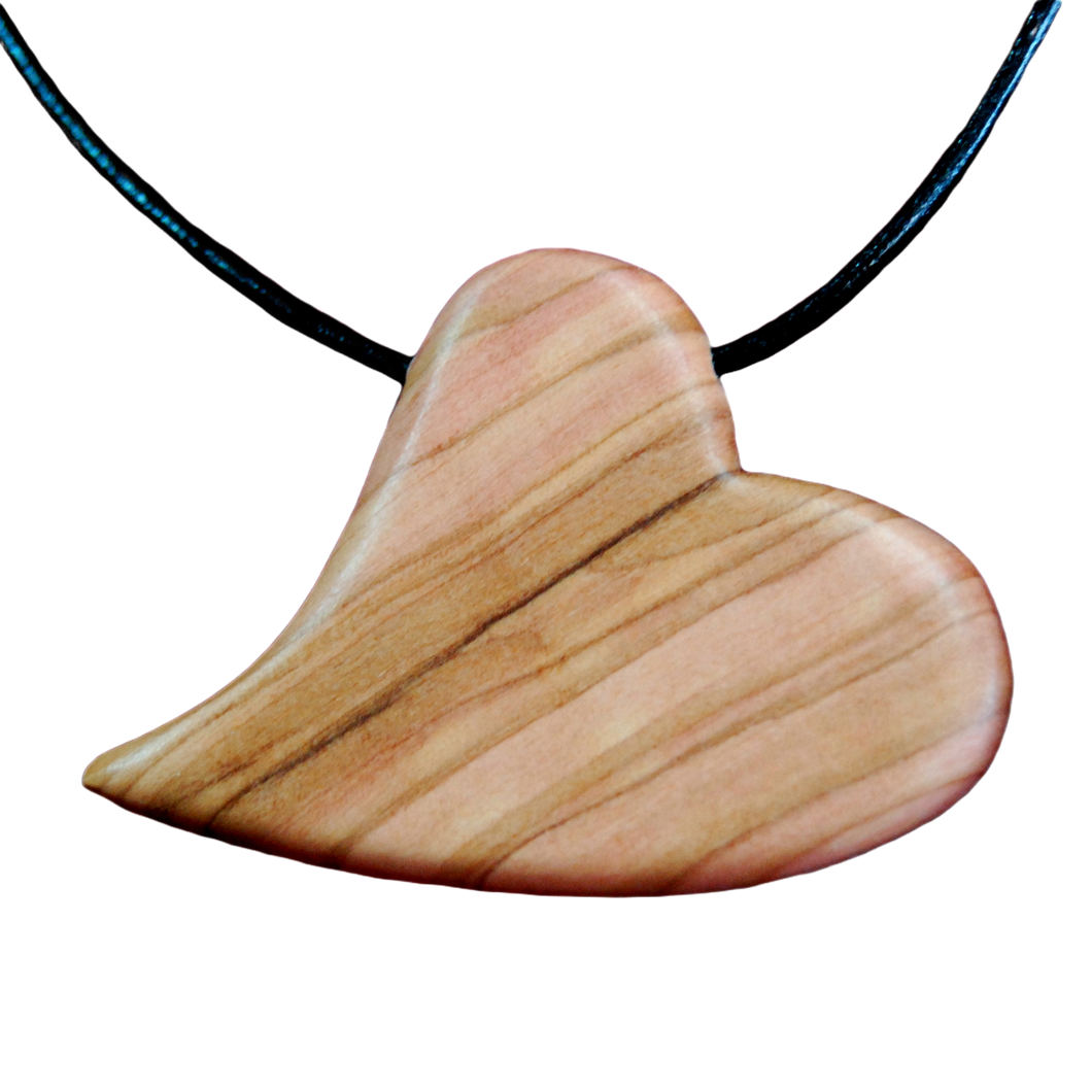 Handmade Olive Wood Heart Pendant Necklace
