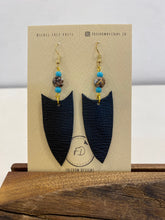 Load image into Gallery viewer, Midnight Oasis Leather Leaf Dangle Earrings