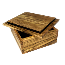 Load image into Gallery viewer, Handmade Olive Wood Decorative Keepsake Box - Natural Face Lid Design
