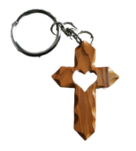 Load image into Gallery viewer, Olive Wood Angled Latin Cross Keychain