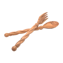 Load image into Gallery viewer, Olive Wood Salad Server Set - Spiral Handle