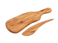 Load image into Gallery viewer, Handcrafted Olive Wood Cheese Board &amp; Spreader
