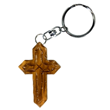 Load image into Gallery viewer, Olive Wood Angled Latin Cross Keychain
