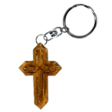 Load image into Gallery viewer, Olive Wood Angled Latin Cross Keychain