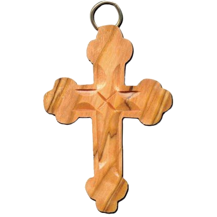 Olive Wood Budded Cross Keychain
