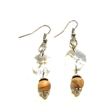 Load image into Gallery viewer, Olive Wood Crystal Clear Earrings