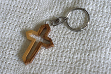 Load image into Gallery viewer, Olive Wood Angled Latin Cross Cutout with Keychain