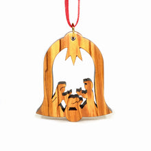 Load image into Gallery viewer, Olive Wood Holy Family in Bell Ornament