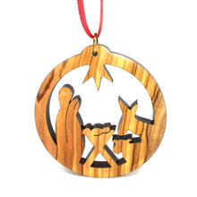 Load image into Gallery viewer, Olive Wood Holy Family in Circle Ornament