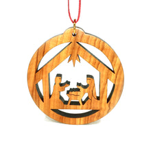 Load image into Gallery viewer, Olive Wood Holy Family in Stable Ornament