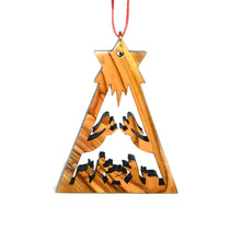 Load image into Gallery viewer, Olive Wood Holy Family in Star Ornament
