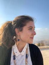 Load image into Gallery viewer, Alternate Lazuli Night Sky Earrings with Olive Wood Hoops