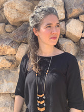 Load image into Gallery viewer, Alternate Modeled Olive Wood Crystal Clear Chevron Necklace
