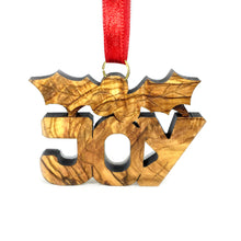 Load image into Gallery viewer, Olive Wood Joy with Holly Ornament