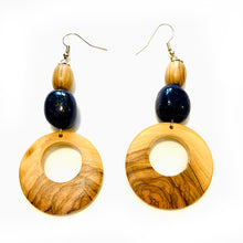 Load image into Gallery viewer, Olive Wood Lazuli Night Sky Earrings with Hoops