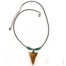 Load image into Gallery viewer, Olive Wood Shark Tooth Necklace - Turquoise