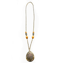 Load image into Gallery viewer, Silver Flower Necklace with Olive Wood Beads