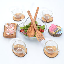 Load image into Gallery viewer, Handcrafted Olive Wood Spiral Salad Set with Table Items