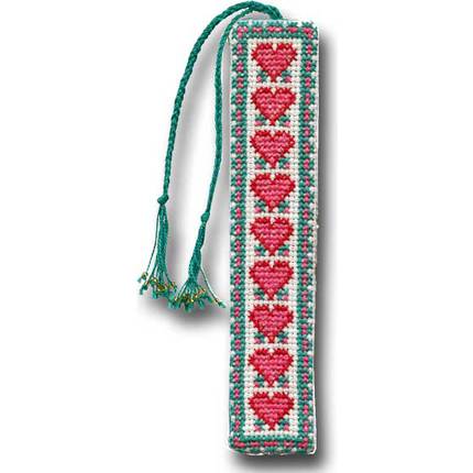 From the Heart Hand Stitched Bookmark - Pink and Teal