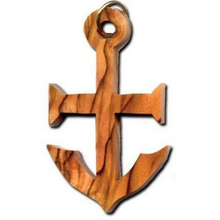 Load image into Gallery viewer, Olive Wood Faith Anchor Keychain

