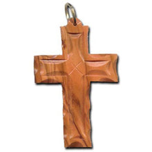 Load image into Gallery viewer, Olive Wood Scalloped and Etched Latin Cross Necklace
