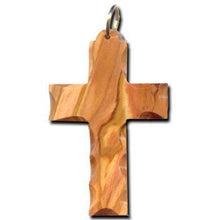 Load image into Gallery viewer, Olive Wood Latin Cross (Scalloped) Ornament