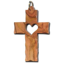 Load image into Gallery viewer, Olive Wood Scalloped Latin Cross Heart Cutout Necklace