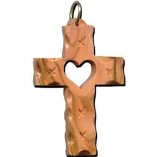Load image into Gallery viewer, Olive Wood Scalloped and Etched Latin Cross Heart Cutout Necklace