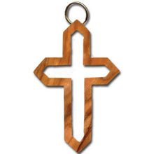 Load image into Gallery viewer, Olive Wood Angled Latin Cross Cutout Keychain