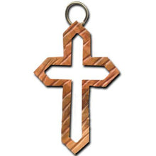 Load image into Gallery viewer, Olive Wood Angled Latin Cross Cutout Etched Keychain