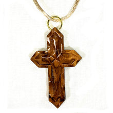 Load image into Gallery viewer, Olive Wood Angled Latin Cross Necklace
