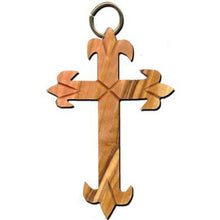 Load image into Gallery viewer, Olive Wood Fleur de Lis Cross Ornament