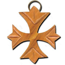 Load image into Gallery viewer, Olive Wood Greek Fleurie Cross Keychain
