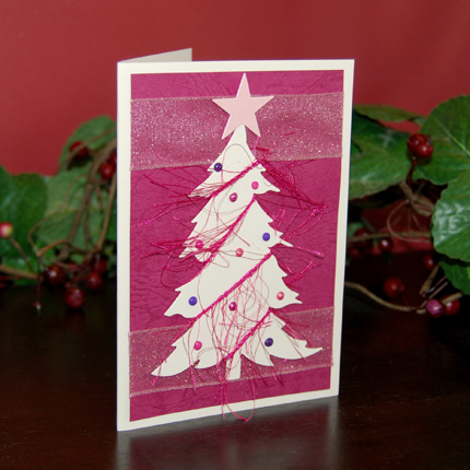 Pink Christmas Tree Handmade Card