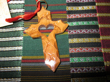 Load image into Gallery viewer, Customer's Olive Wood Angled Latin Cross with Heart Cutout Ornament