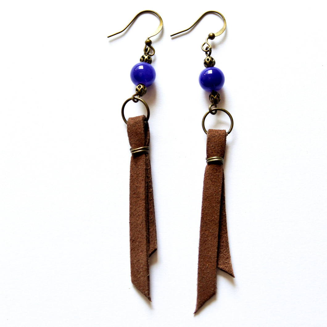Saddle Up Brushed Leather Dangle Earrings, Sable Brown