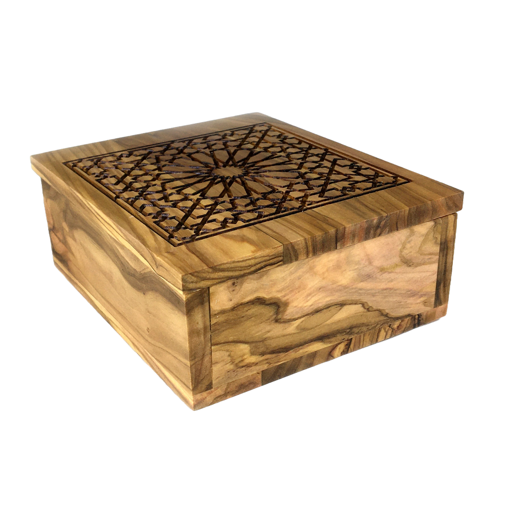 Handmade Olive Wood Decorative Keepsake Box - AlHambra's Gate Design