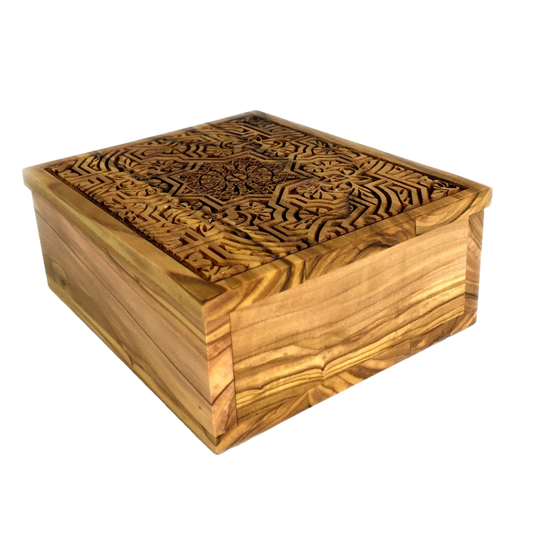 Handmade Olive Wood Decorative Keepsake Box - Aladdin's Treasure Design