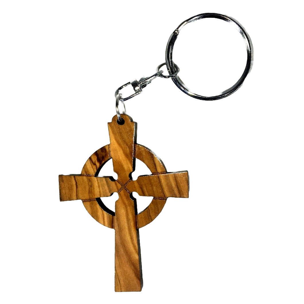 Olive Wood Celtic Cross Keychain
