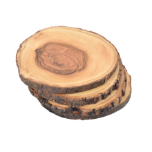Load image into Gallery viewer, Natural Bark Olive Wood Coaster - 4 Piece Set - Regular

