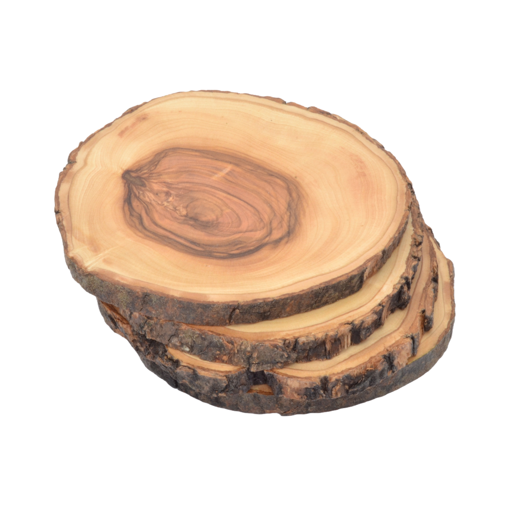 Natural Bark Olive Wood Coaster - 4 Piece Set - Regular