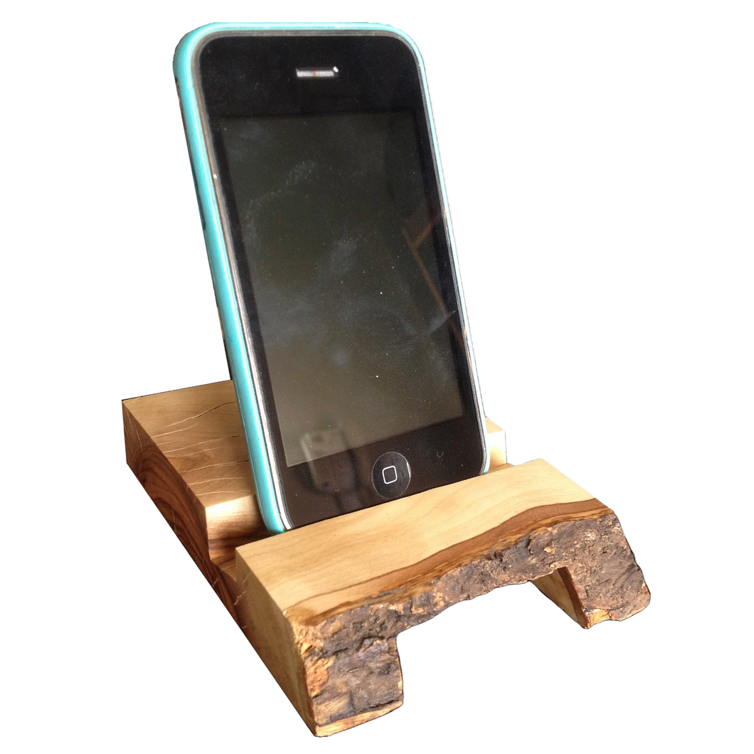 Olive Wood Natural Bark Handheld Device Stand (Natural Amplifier)