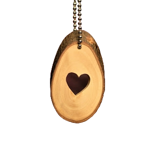 Natural Bark Olive Wood Medallion - Heart of Love